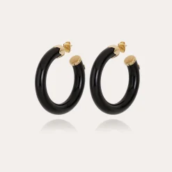 Boucles d'oreilles créoles Caftan petit modèle acétate - Noir