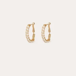 Boucles d'oreilles créoles Lyre - Nacre blanche
