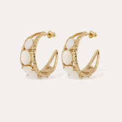 Boucles d'oreilles Orea cabochons - Nacre blanche