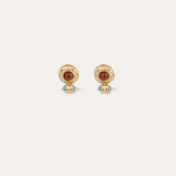 Boucles d'oreilles puces Amarante cabochons mini - Cornaline