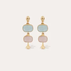 Boucles d'oreilles Silene petit modèle - Amazonite & Quartz rose