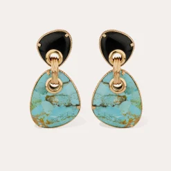 Boucles d'oreilles Silia grand modèle - Turquoise & Onyx noir