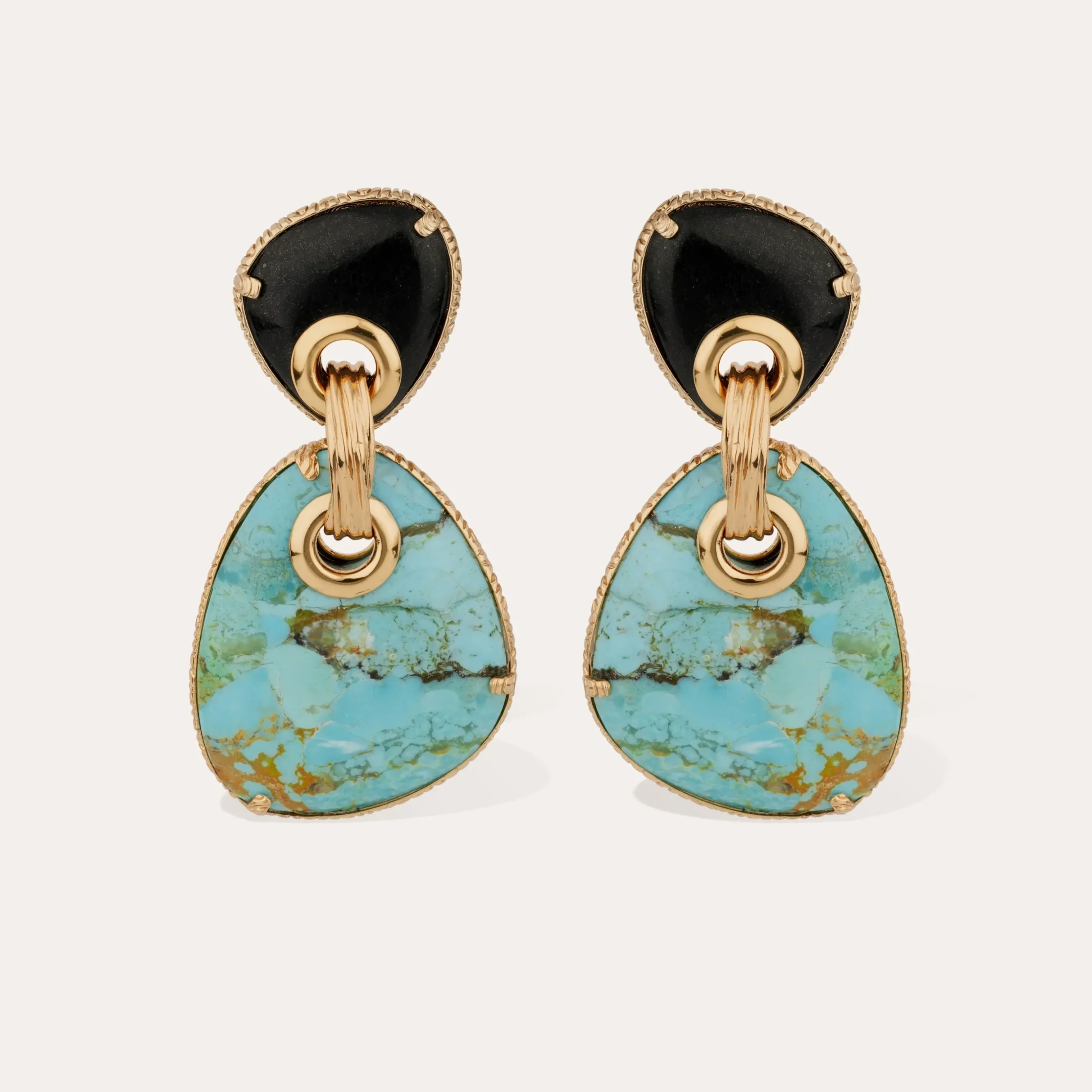 Boucles d'oreilles Silia grand modèle - Turquoise & Onyx noir