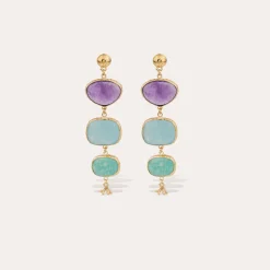 Boucles d'oreilles Silène - Améthyste, Amazonite & Quartz Bleu