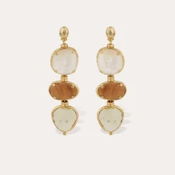 Boucles d'oreilles Silène grand modèle - Nacre Blanche, Bois & Quartz fumé