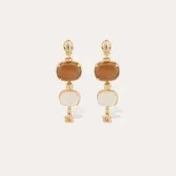 Boucles d'oreilles Silène petit modèle - Bois & Nacre blanche