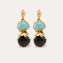 Boucles d'oreilles Sirena - Turquoise & Onyx noir