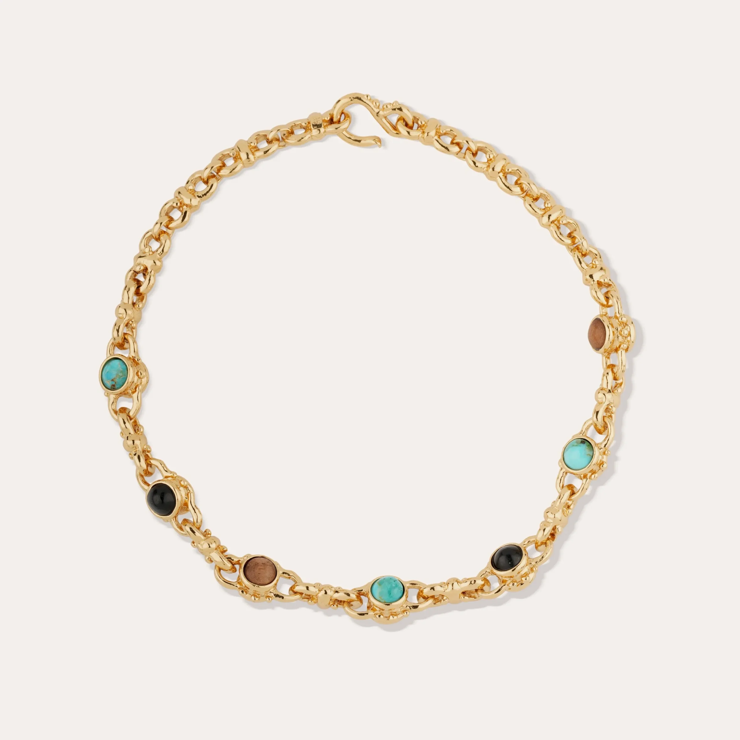 Collier Amarante cabochons multi - Turquoise, Basalte noire & Bois