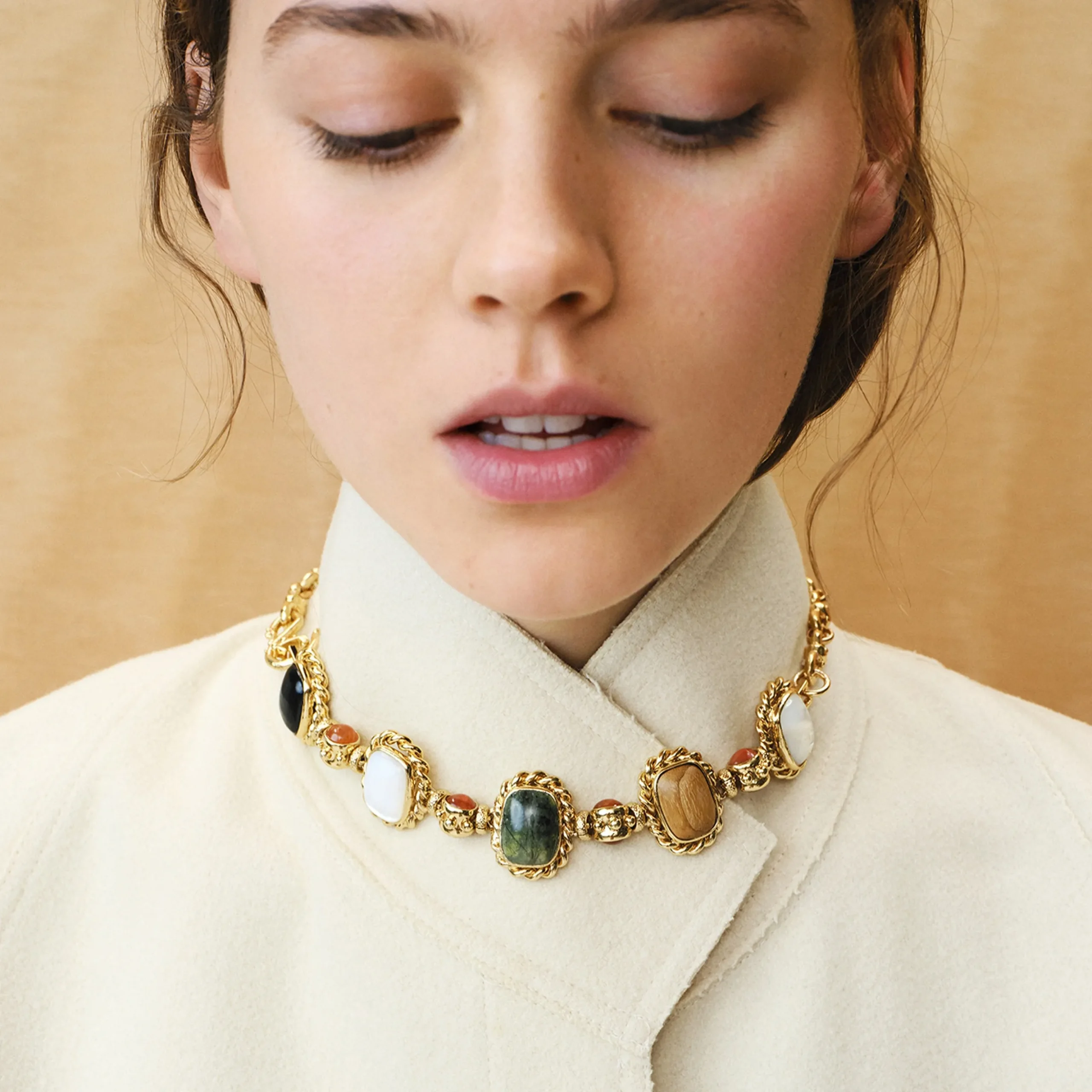 Collier Amarante multi - Vesonite, Basalte noir & Bois