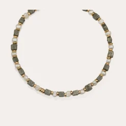 Collier Jamie - Nacre blanche & Pyrite