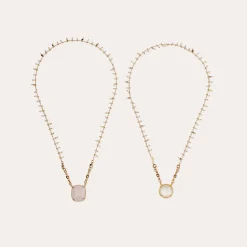 Collier Scapulaire serti - Nacre blanche & Quartz rose