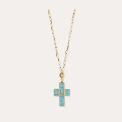 Sautoir Croix Serti - Turquoise